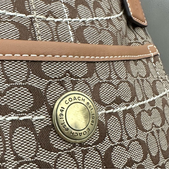 COACH 2007 TAN LEATHER JACQUARD CANVAS SHOULDER BAG WITH ORIGINAL HANGTAG - Picture 3 of 15